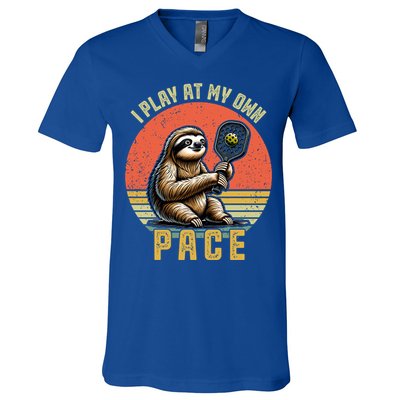 Funny Sloth Pickleball Player And Paddleball Gift V-Neck T-Shirt