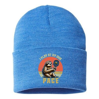 Funny Sloth Pickleball Player And Paddleball Gift Sustainable Knit Beanie