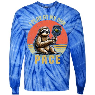 Funny Sloth Pickleball Player And Paddleball Gift Tie-Dye Long Sleeve Shirt