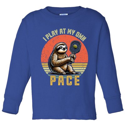 Funny Sloth Pickleball Player And Paddleball Gift Toddler Long Sleeve Shirt