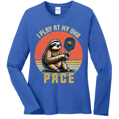 Funny Sloth Pickleball Player And Paddleball Gift Ladies Long Sleeve Shirt