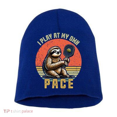 Funny Sloth Pickleball Player And Paddleball Gift Short Acrylic Beanie