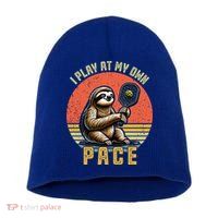 Funny Sloth Pickleball Player And Paddleball Gift Short Acrylic Beanie