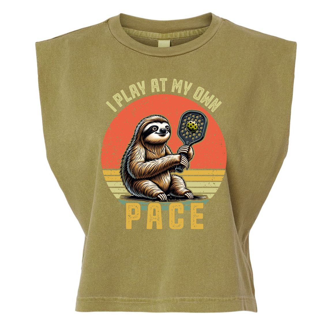 Funny Sloth Pickleball Player And Paddleball Gift Garment-Dyed Women's Muscle Tee