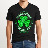 Funny St Patrick's Day Shenanigans Coordinator Lucky Shamrock Clover V-Neck T-Shirt