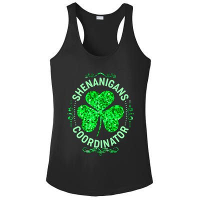 Funny St Patrick's Day Shenanigans Coordinator Lucky Shamrock Clover Ladies PosiCharge Competitor Racerback Tank