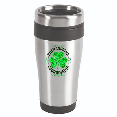 Funny St Patrick's Day Shenanigans Coordinator Lucky Shamrock Clover 16oz Travel Tumbler