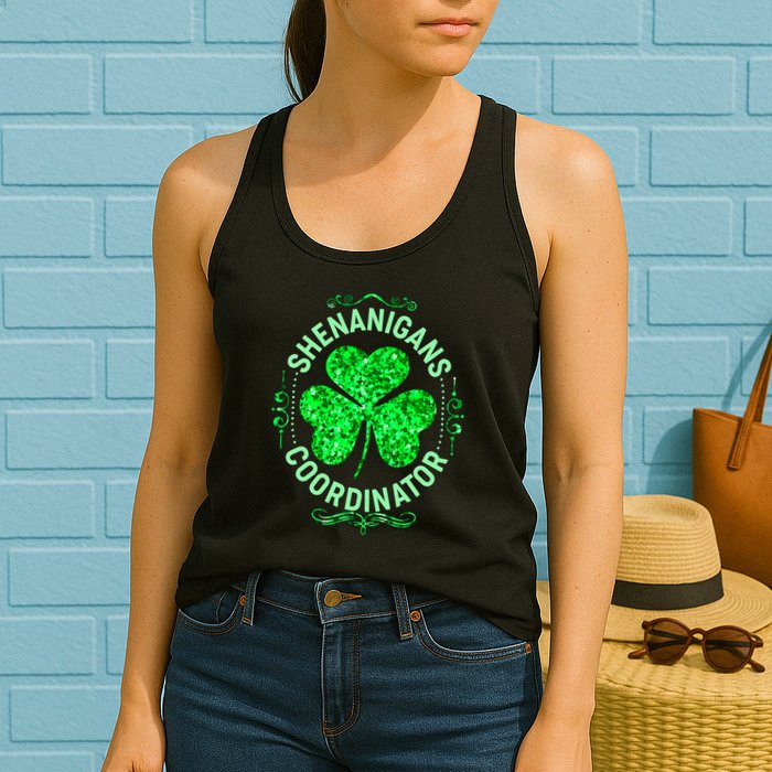 Funny St Patrick's Day Shenanigans Coordinator Lucky Shamrock Clover Womens Tank Top