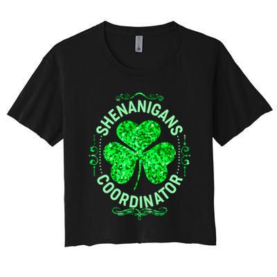 Funny St Patrick's Day Shenanigans Coordinator Lucky Shamrock Clover Crop Top
