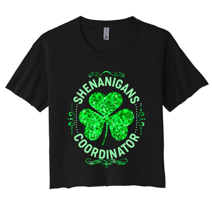 Funny St Patrick's Day Shenanigans Coordinator Lucky Shamrock Clover Crop Top