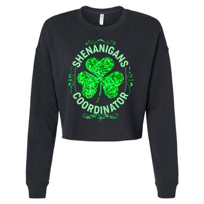 Funny St Patrick's Day Shenanigans Coordinator Lucky Shamrock Clover Cropped Pullover Crew