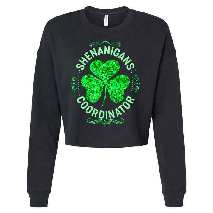 Funny St Patrick's Day Shenanigans Coordinator Lucky Shamrock Clover Cropped Pullover Crew