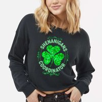 Funny St Patrick's Day Shenanigans Coordinator Lucky Shamrock Clover Cropped Pullover Crew