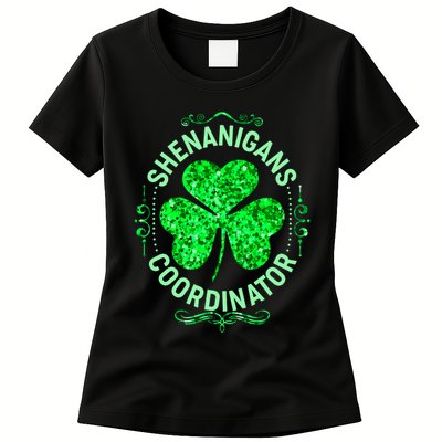 Funny St Patrick's Day Shenanigans Coordinator Lucky Shamrock Clover Womens T-Shirt