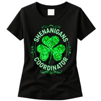 Funny St Patrick's Day Shenanigans Coordinator Lucky Shamrock Clover Womens T-Shirt