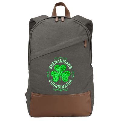 Funny St Patrick's Day Shenanigans Coordinator Lucky Shamrock Clover Cotton Canvas Backpack