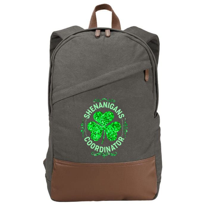 Funny St Patrick's Day Shenanigans Coordinator Lucky Shamrock Clover Cotton Canvas Backpack