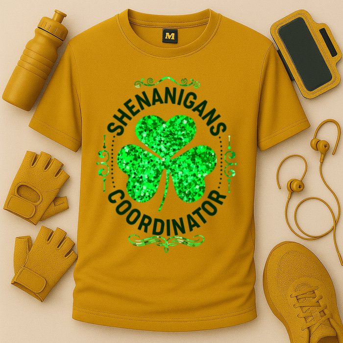 Funny St Patrick's Day Shenanigans Coordinator Lucky Shamrock Clover Performance Shirt