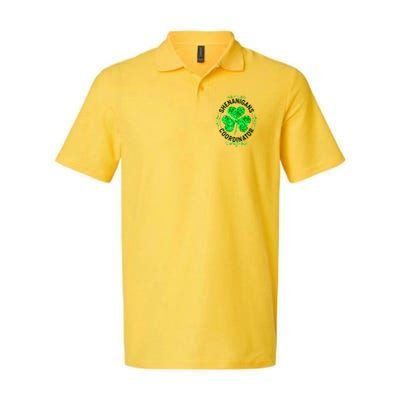 Funny St Patrick's Day Shenanigans Coordinator Lucky Shamrock Clover Softstyle Adult Sport Polo