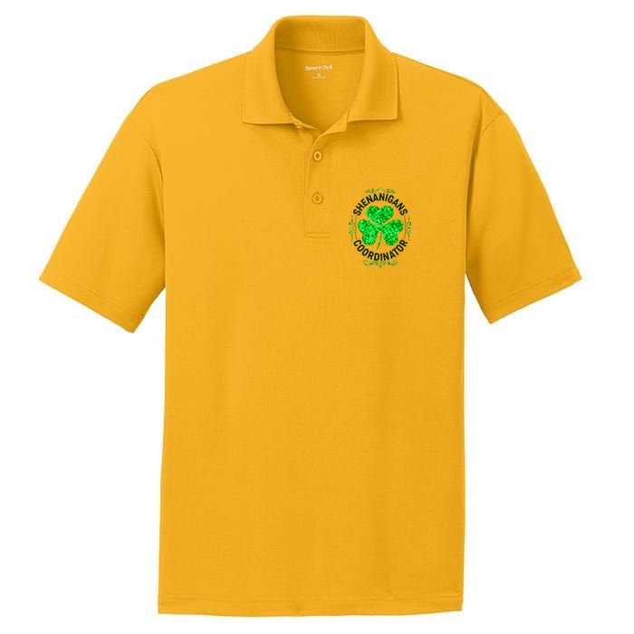 Funny St Patrick's Day Shenanigans Coordinator Lucky Shamrock Clover PosiCharge RacerMesh Polo