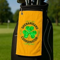 Funny St Patrick's Day Shenanigans Coordinator Lucky Shamrock Clover Golf Towel