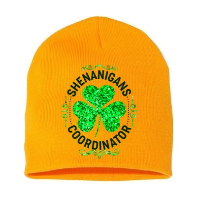 Funny St Patrick's Day Shenanigans Coordinator Lucky Shamrock Clover Short Acrylic Beanie