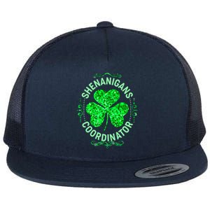 Funny St Patrick's Day Shenanigans Coordinator Lucky Shamrock Clover Flat Bill Trucker Hat