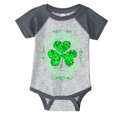 Funny St Patrick's Day Shenanigans Coordinator Lucky Shamrock Clover Infant Baby Jersey Bodysuit