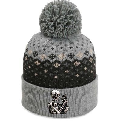 Funny Skeleton Playing With A Cat Graphic Skull Cat The Baniff Cuffed Pom Beanie