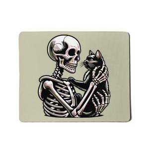 Funny Skeleton Playing With A Cat Graphic Skull Cat Mousepad