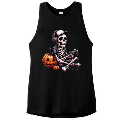 Funny Skeleton Playing Video Game Halloween Gamer Gift Ladies PosiCharge Tri-Blend Wicking Tank