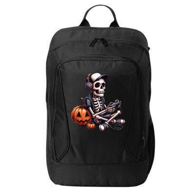 Funny Skeleton Playing Video Game Halloween Gamer Gift City Backpack