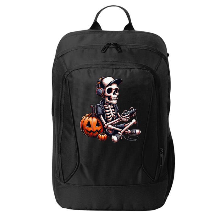 Funny Skeleton Playing Video Game Halloween Gamer Gift City Backpack