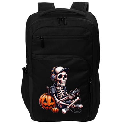 Funny Skeleton Playing Video Game Halloween Gamer Gift Impact Tech Backpack