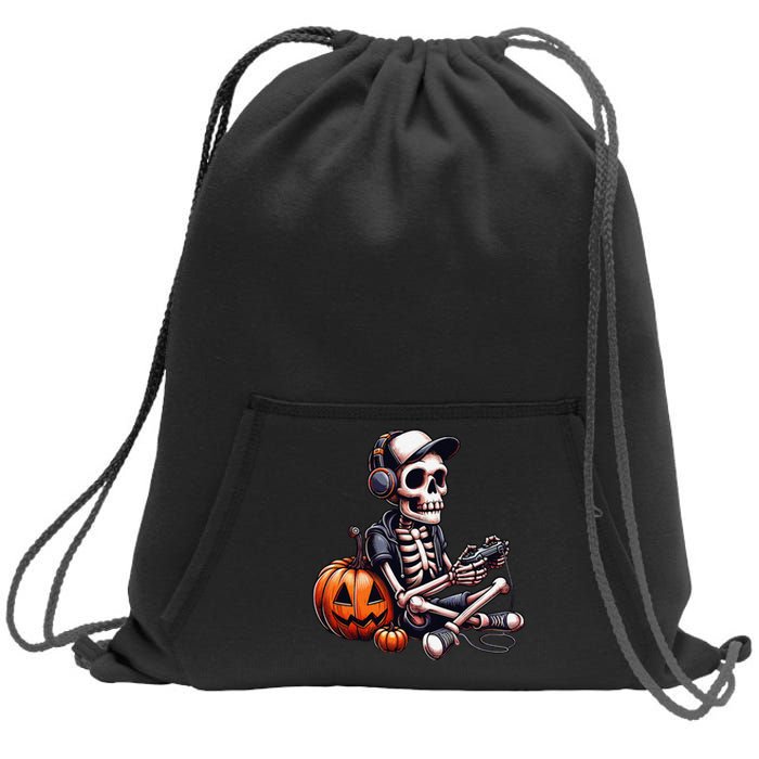 Funny Skeleton Playing Video Game Halloween Gamer Gift Sweatshirt Cinch Pack Bag