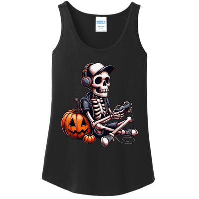 Funny Skeleton Playing Video Game Halloween Gamer Gift Ladies Essential Tank