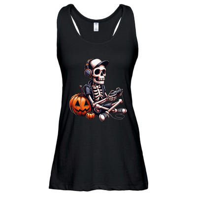 Funny Skeleton Playing Video Game Halloween Gamer Gift Ladies Essential Flowy Tank