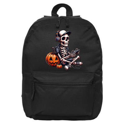 Funny Skeleton Playing Video Game Halloween Gamer Gift 16 in Basic Backpack