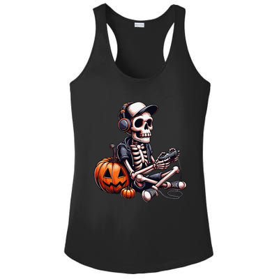 Funny Skeleton Playing Video Game Halloween Gamer Gift Ladies PosiCharge Competitor Racerback Tank