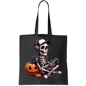 Funny Skeleton Playing Video Game Halloween Gamer Gift Tote Bag