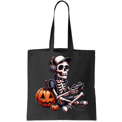 Funny Skeleton Playing Video Game Halloween Gamer Gift Tote Bag