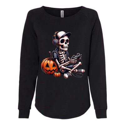 Funny Skeleton Playing Video Game Halloween Gamer Gift Womens California Wash Sweatshirt