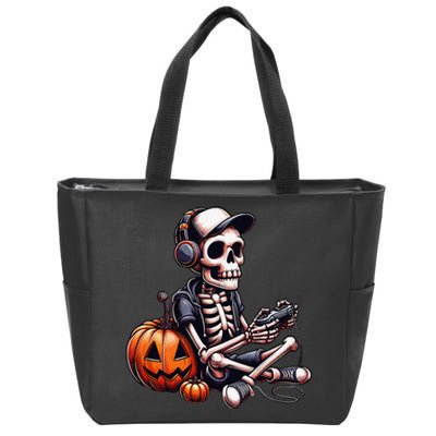 Funny Skeleton Playing Video Game Halloween Gamer Gift Zip Tote Bag