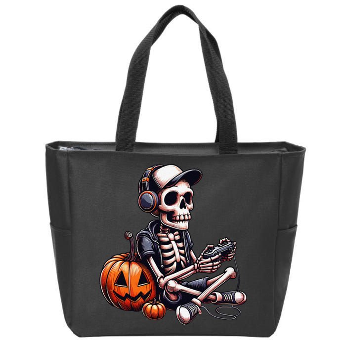 Funny Skeleton Playing Video Game Halloween Gamer Gift Zip Tote Bag