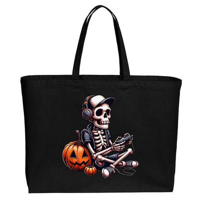 Funny Skeleton Playing Video Game Halloween Gamer Gift Cotton Canvas Jumbo Tote