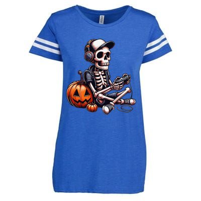 Funny Skeleton Playing Video Game Halloween Gamer Gift Enza Ladies Jersey Football T-Shirt