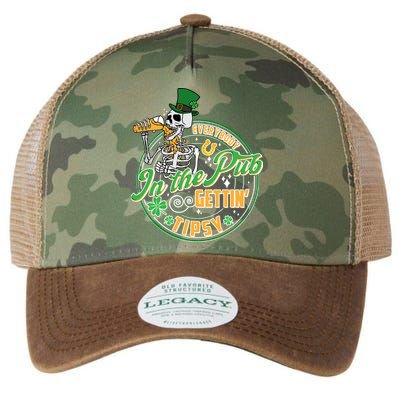 Funny St Patricks Day Everybody In The Pub Gettin Tipsy Skeleton Beer Legacy Tie Dye Trucker Hat