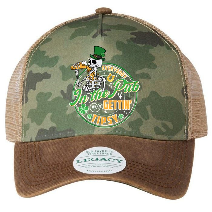 Funny St Patricks Day Everybody In The Pub Gettin Tipsy Skeleton Beer Legacy Tie Dye Trucker Hat