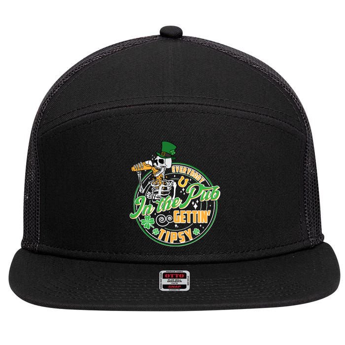 Funny St Patricks Day Everybody In The Pub Gettin Tipsy Skeleton Beer 7 Panel Mesh Trucker Snapback Hat