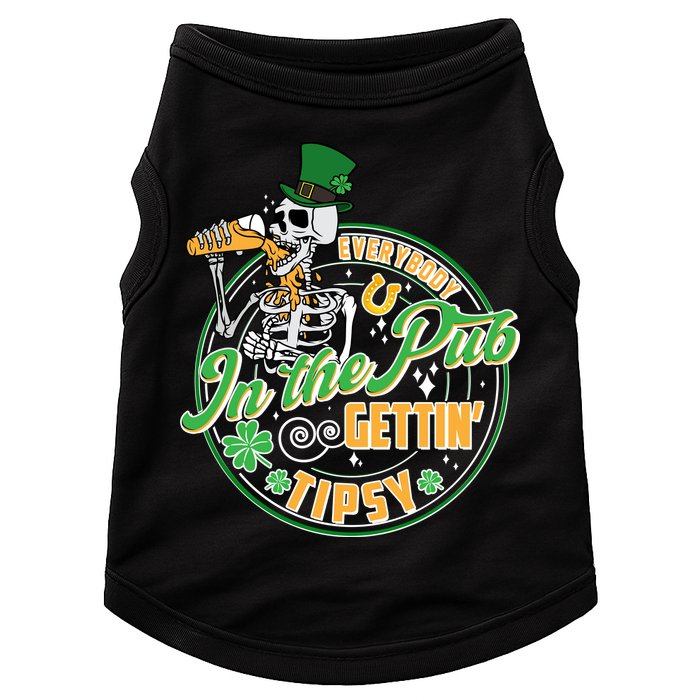 Funny St Patricks Day Everybody In The Pub Gettin Tipsy Skeleton Beer Doggie Tank